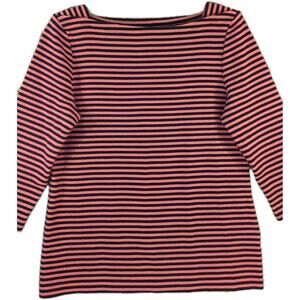 Talbots Petite M Pink Navy Stripe Boat Neck Top 3/4 Sleeve Zip Cuffs Stretch